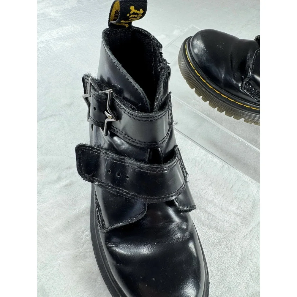 Dr. Martens Devon Bex Star‎ Buckle Ankle Boots Kids 1 Black Leather Side Zipper